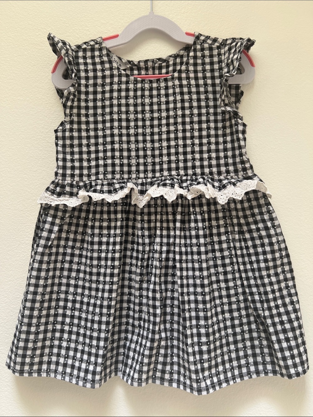Pippa & Julie Black and White Gingham top with Eyelet Ruffle